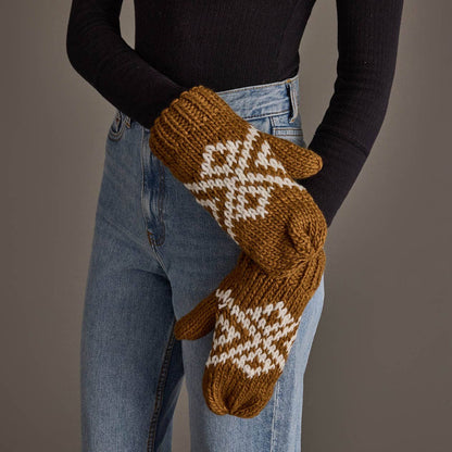 Camel & White Patterned Mittens