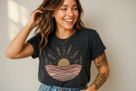 Sunset Wave Graphic Tee in Charcoal
