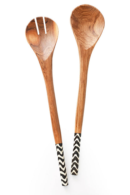 Olive Wood and Batik Bone Salad Servers