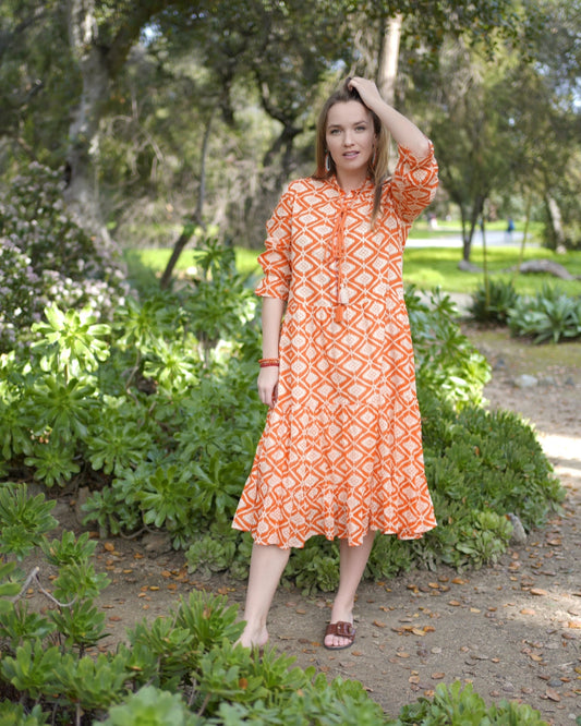 Azima Cotton Dress in Orange