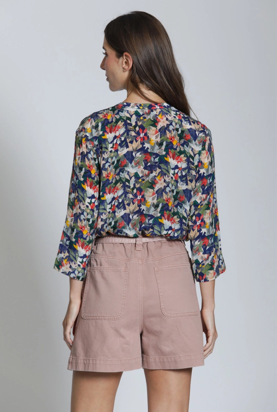 Mandarin Collar Blouse in Geo Floral Print | APNY