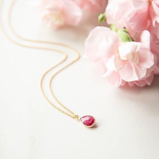 Gold Ruby Bezel Necklace