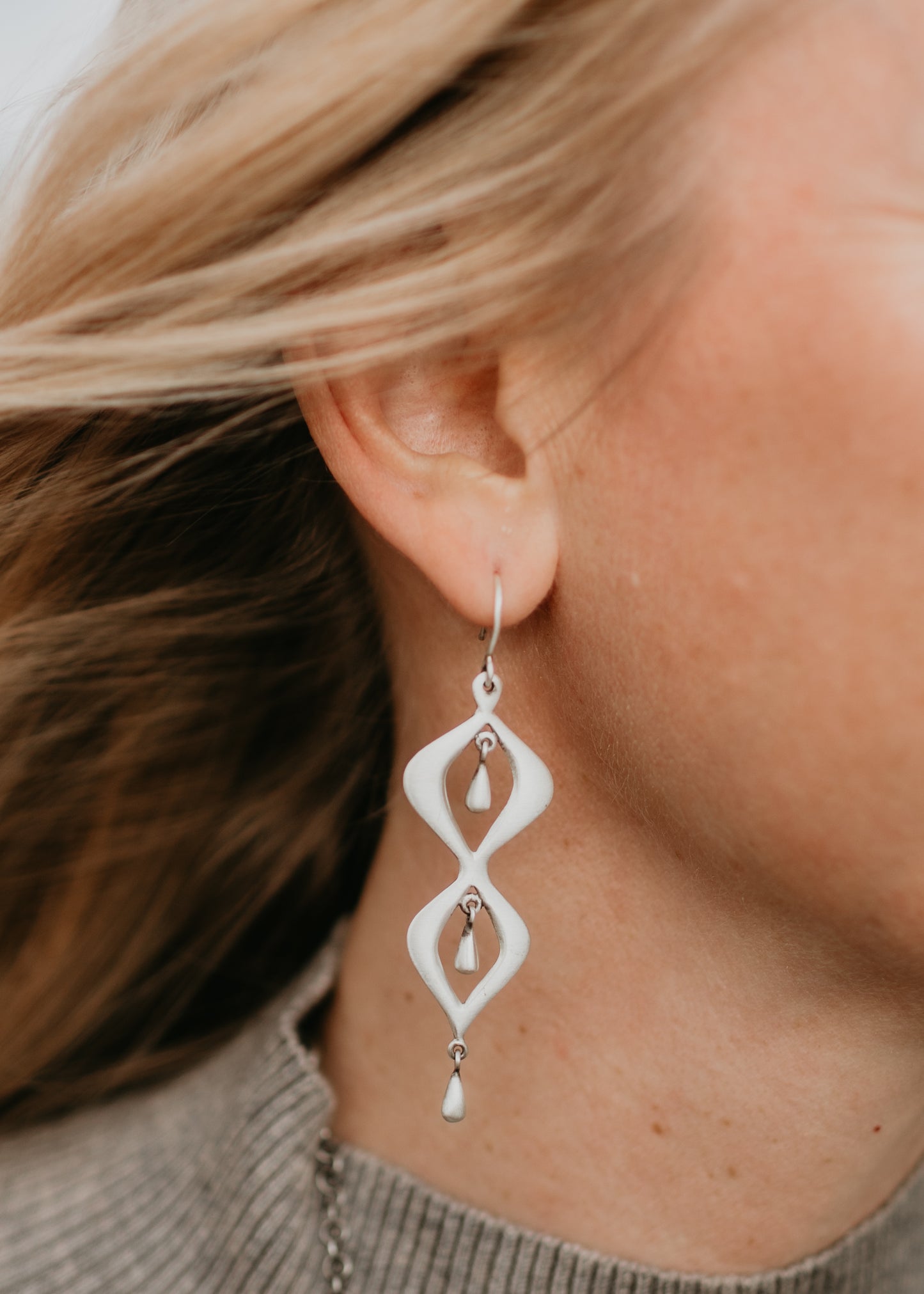 Silver Wavy Earrings with Teardrop Dangles | Jane Diaz