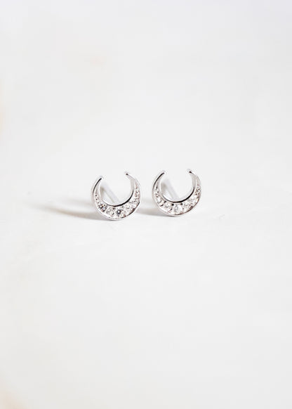 Sparkle Moons Silver Post Earrings