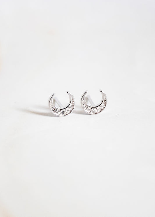 Sparkle Moons Silver Post Earrings