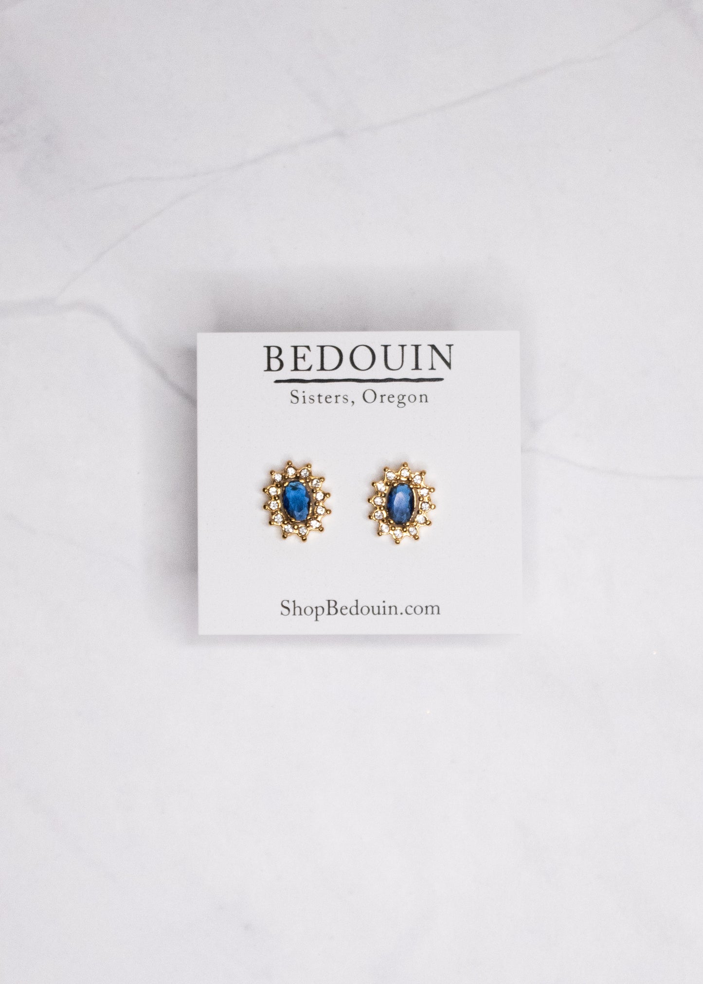 Oval Blue Sparkly Post Earrings