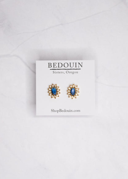 Oval Blue Sparkly Post Earrings