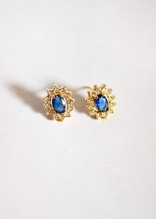 Oval Blue Sparkly Post Earrings