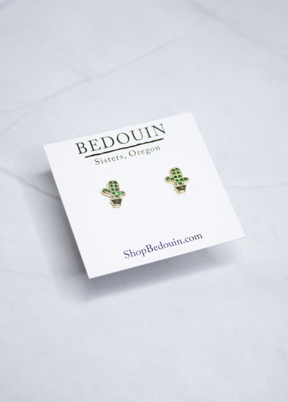 Green Cactus Post Earrings