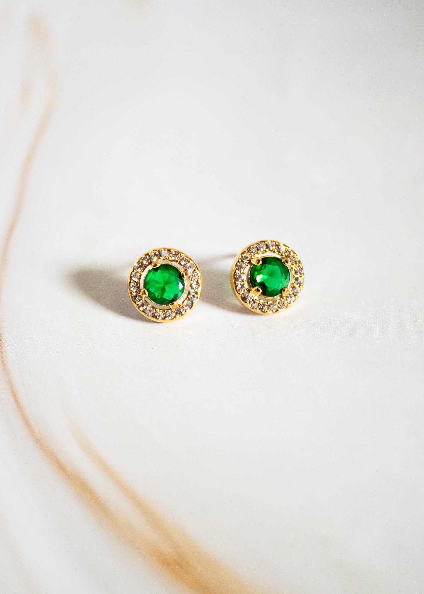 Round Green Sparkly Post Earrings