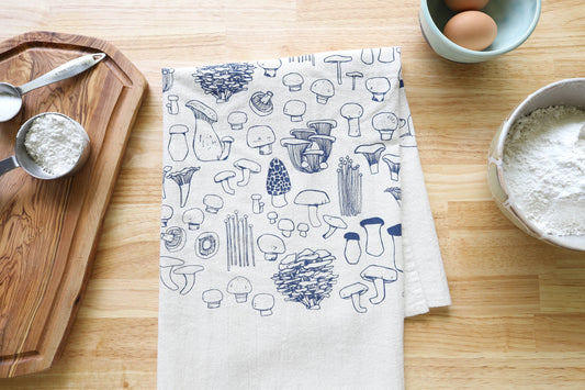 Mushroom Tea Towel in Navy