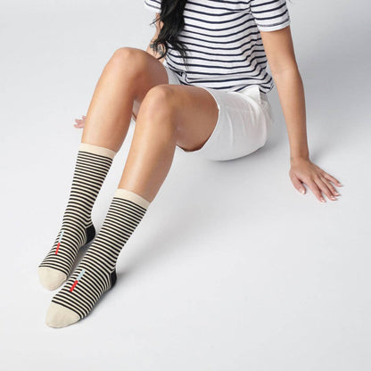 Cole Black & White Striped Crew Socks