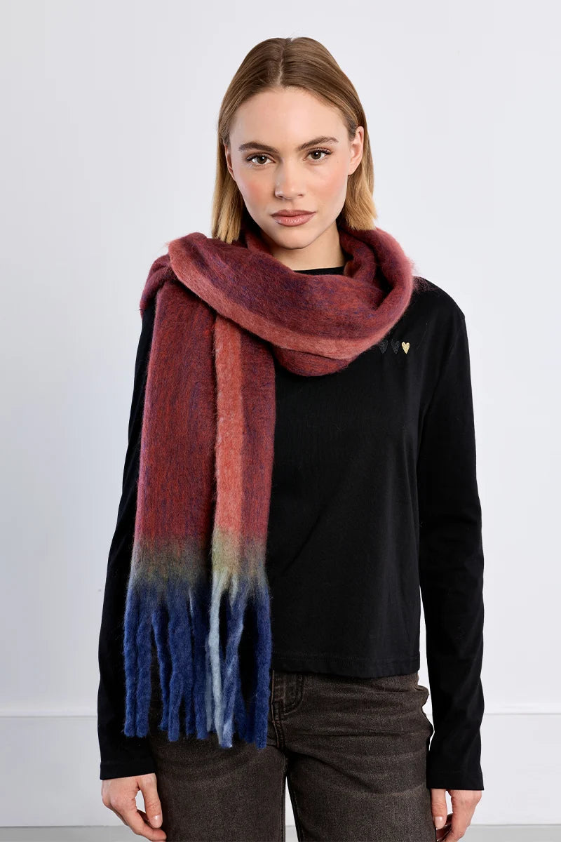 Long Fringed Scarf in Dark Red