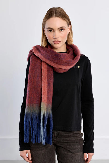 Long Fringed Scarf in Dark Red