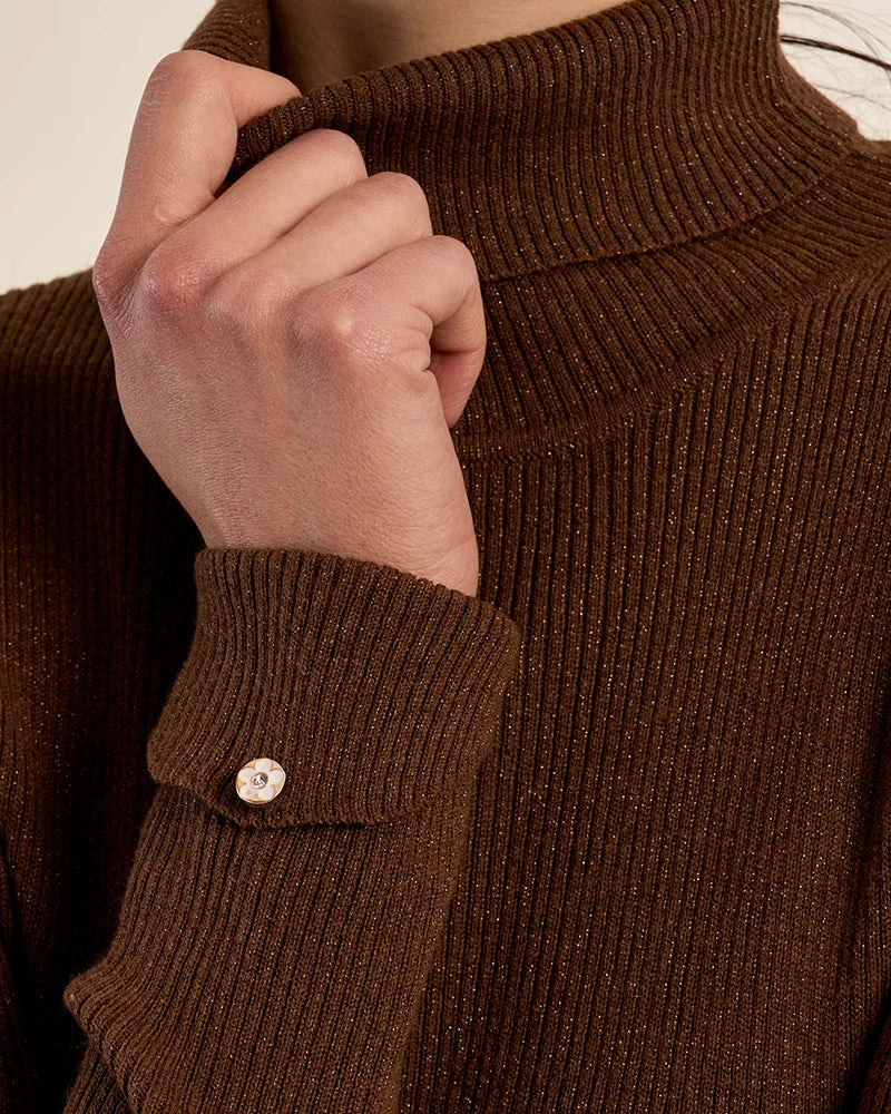 Ribbed Knit Turtleneck Sweater in Chocolate