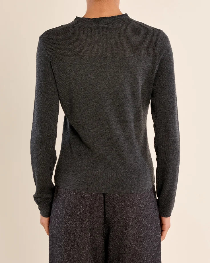 Semi-Sheer Long Sleeve Top in Dark Grey