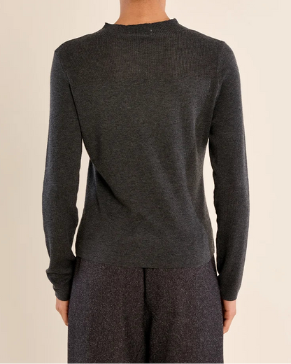 Semi-Sheer Long Sleeve Top in Dark Grey