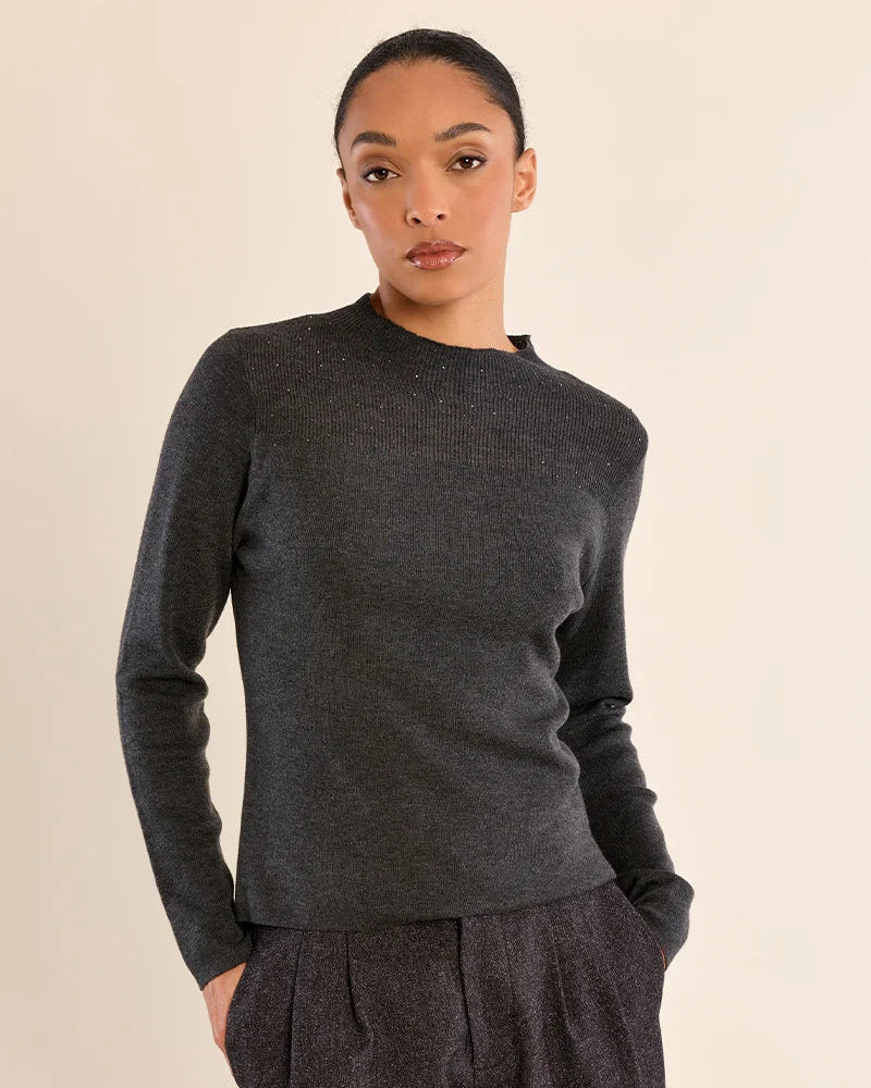 Semi-Sheer Long Sleeve Top in Dark Grey