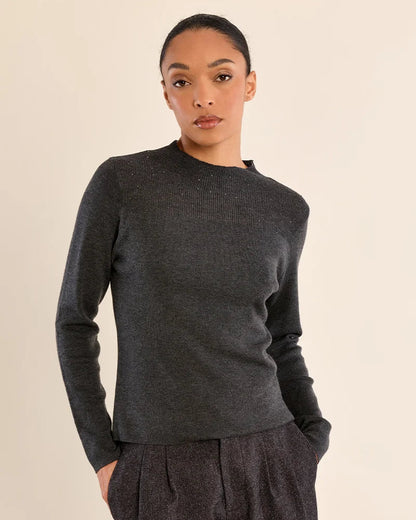 Semi-Sheer Long Sleeve Top in Dark Grey
