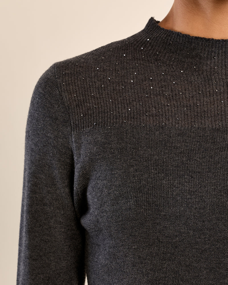 Semi-Sheer Long Sleeve Top in Dark Grey