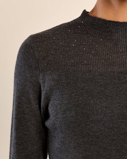 Semi-Sheer Long Sleeve Top in Dark Grey
