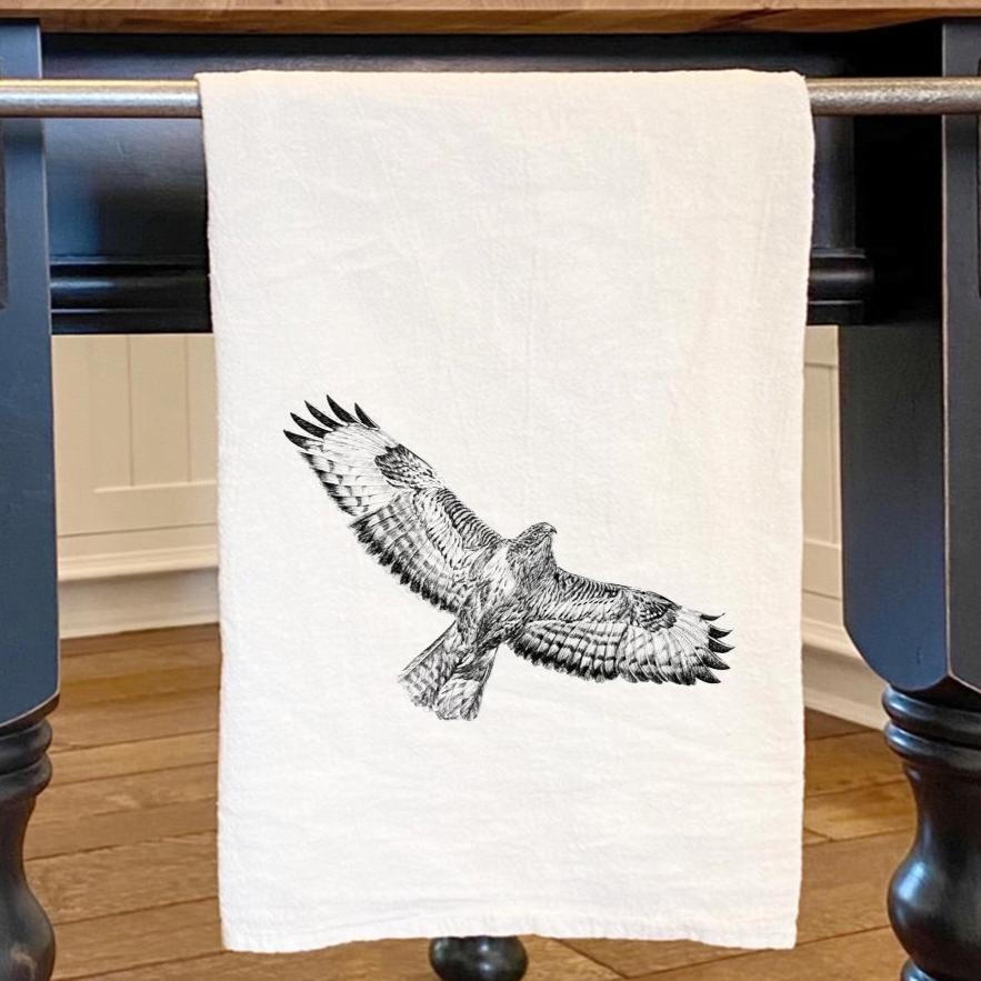 Hand Drawn Hawk Cotton Tea Towel