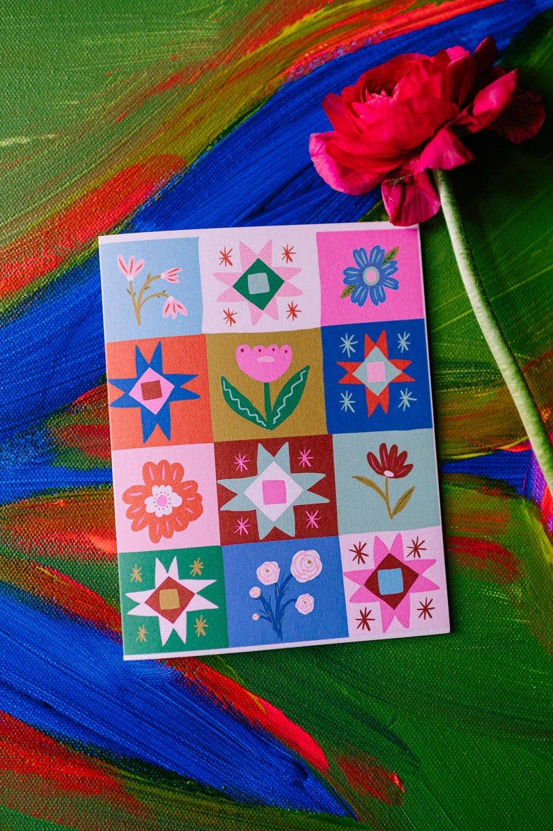 Colorful Quilt Illustration Card