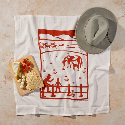 Rust Horses Flour Sack Tea Towel