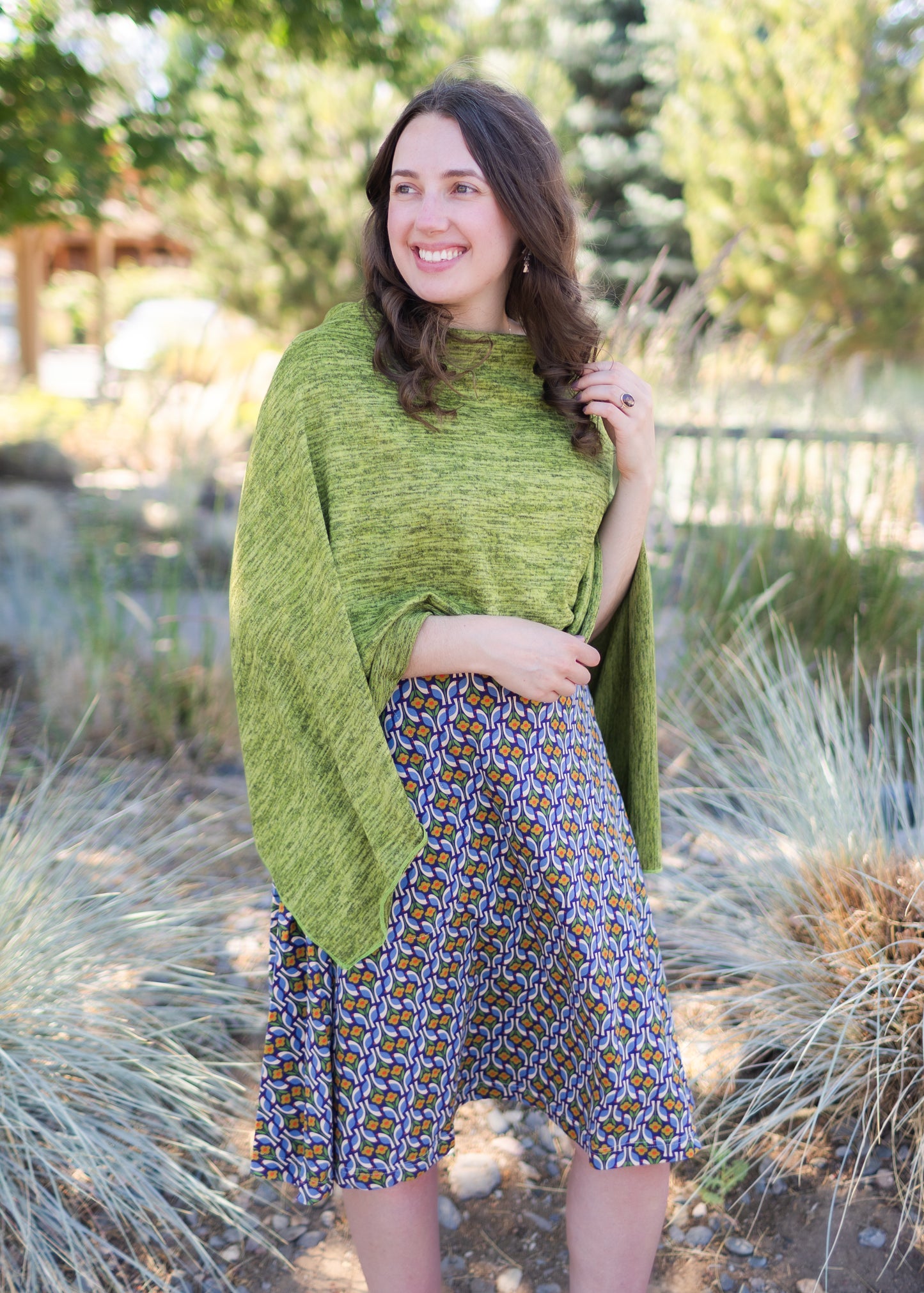 Heather Jersey Poncho in Olive
