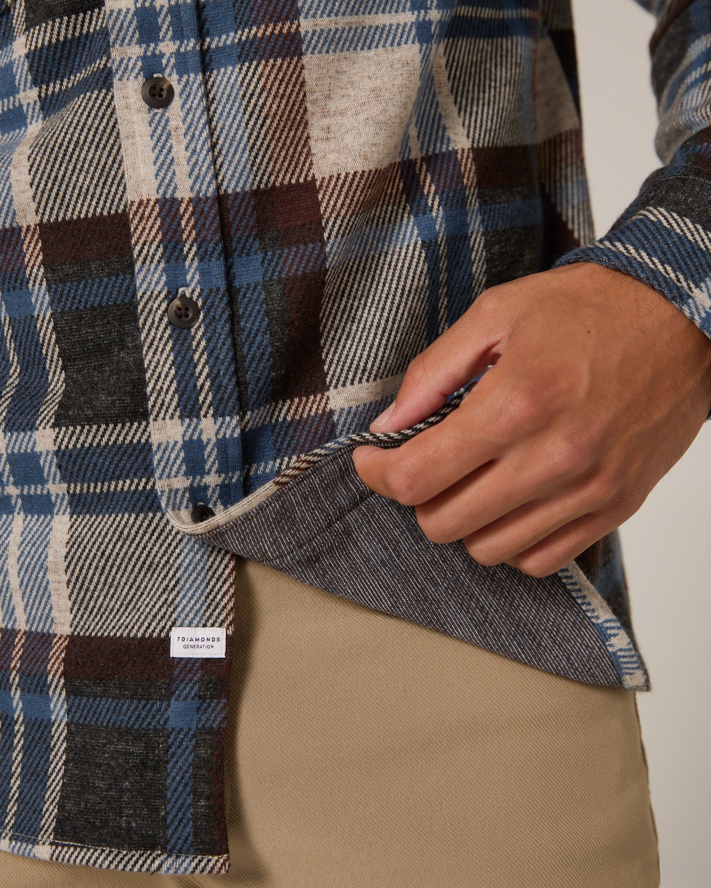 Generation Knit Shirt in Brown & Blue Plaid