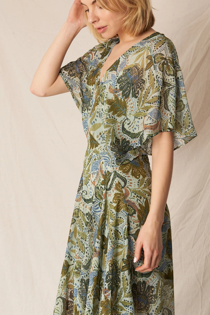 Printed Gauze Maxi Dress in Green