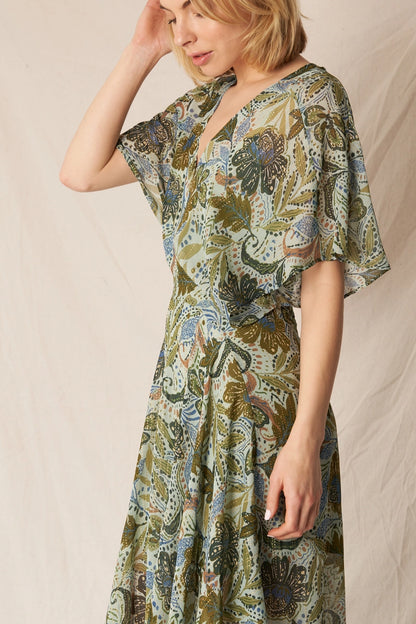 Printed Gauze Maxi Dress in Green