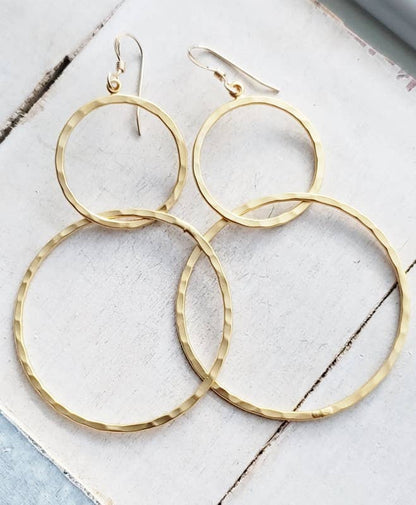 Gold Hammered Circle Earrings