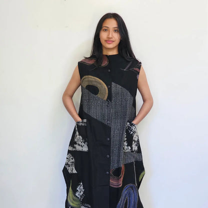 Batik Patchwork Vest in Black | Yaza