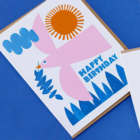 Happy Birthday Pink Bird Card | Lisa Congdon