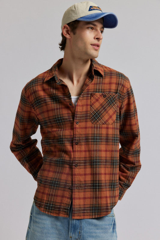 Derek Flannel in Brick Plaid | Katin