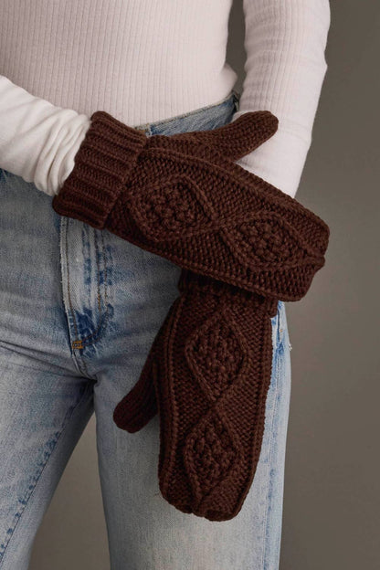 Dark Brown Cable Knit Mittens