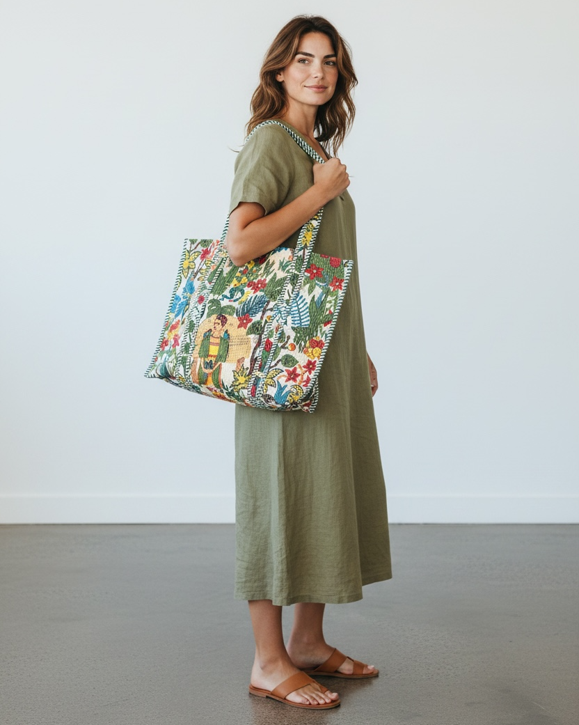 Quilted Cotton Bag in Frida Print