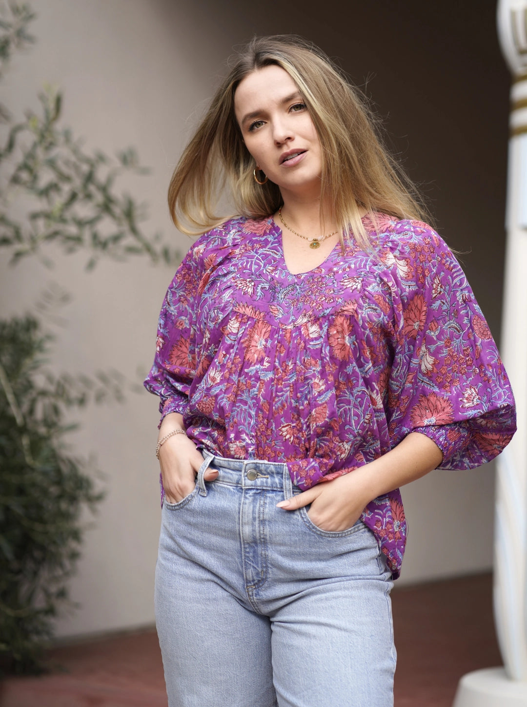 Anjou Cotton One Size Top in Magenta