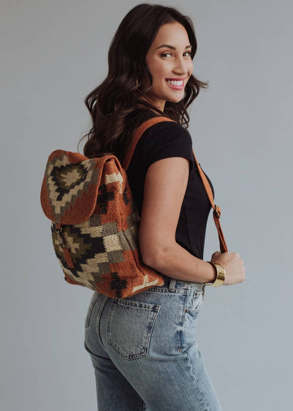 Rust, Cream, & Green Aztec Backpack