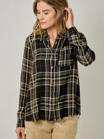 Washed Plaid Button Up in Black
