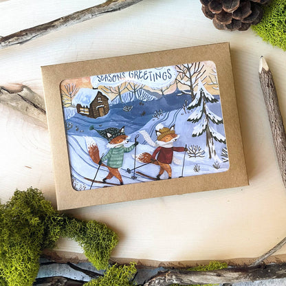 Skiing Foxes Boxed Cards