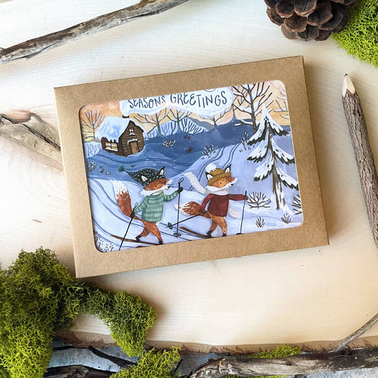 Skiing Foxes Boxed Cards