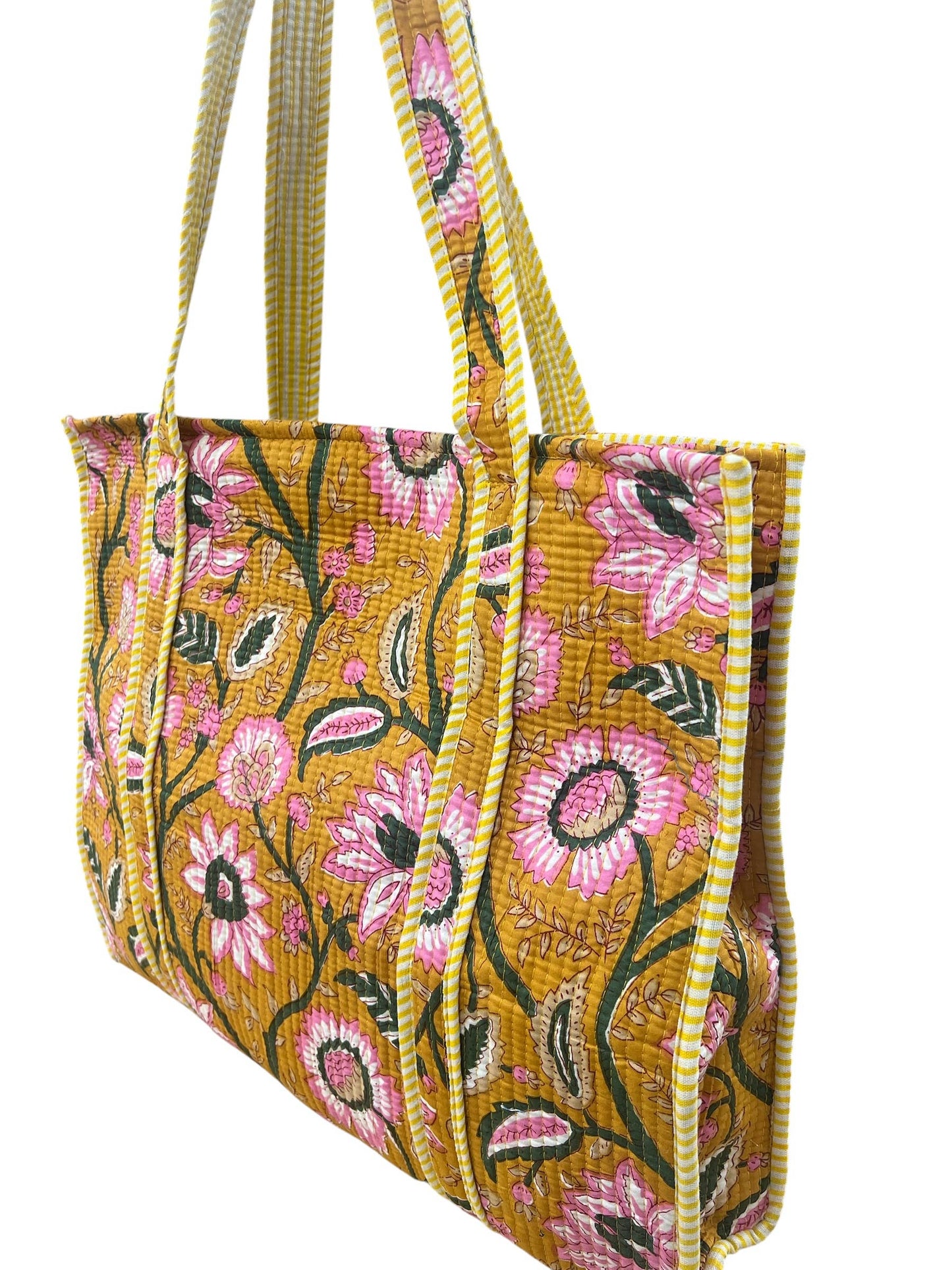 Quilted Cotton Bag in Yellow Floral