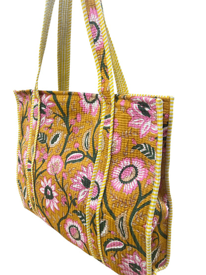 Quilted Cotton Bag in Yellow Floral