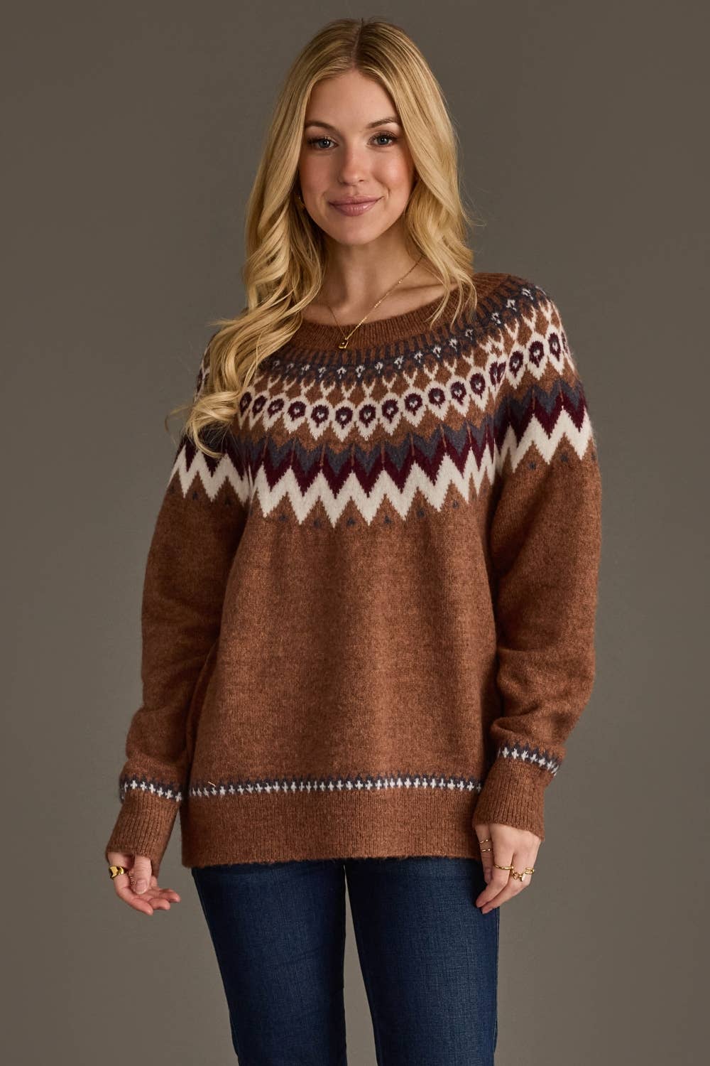 Brown & Burgundy Fair Isle Sweater
