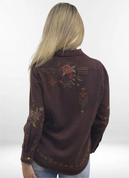 Amara Embroidred Shirt in Oxblood | Caite