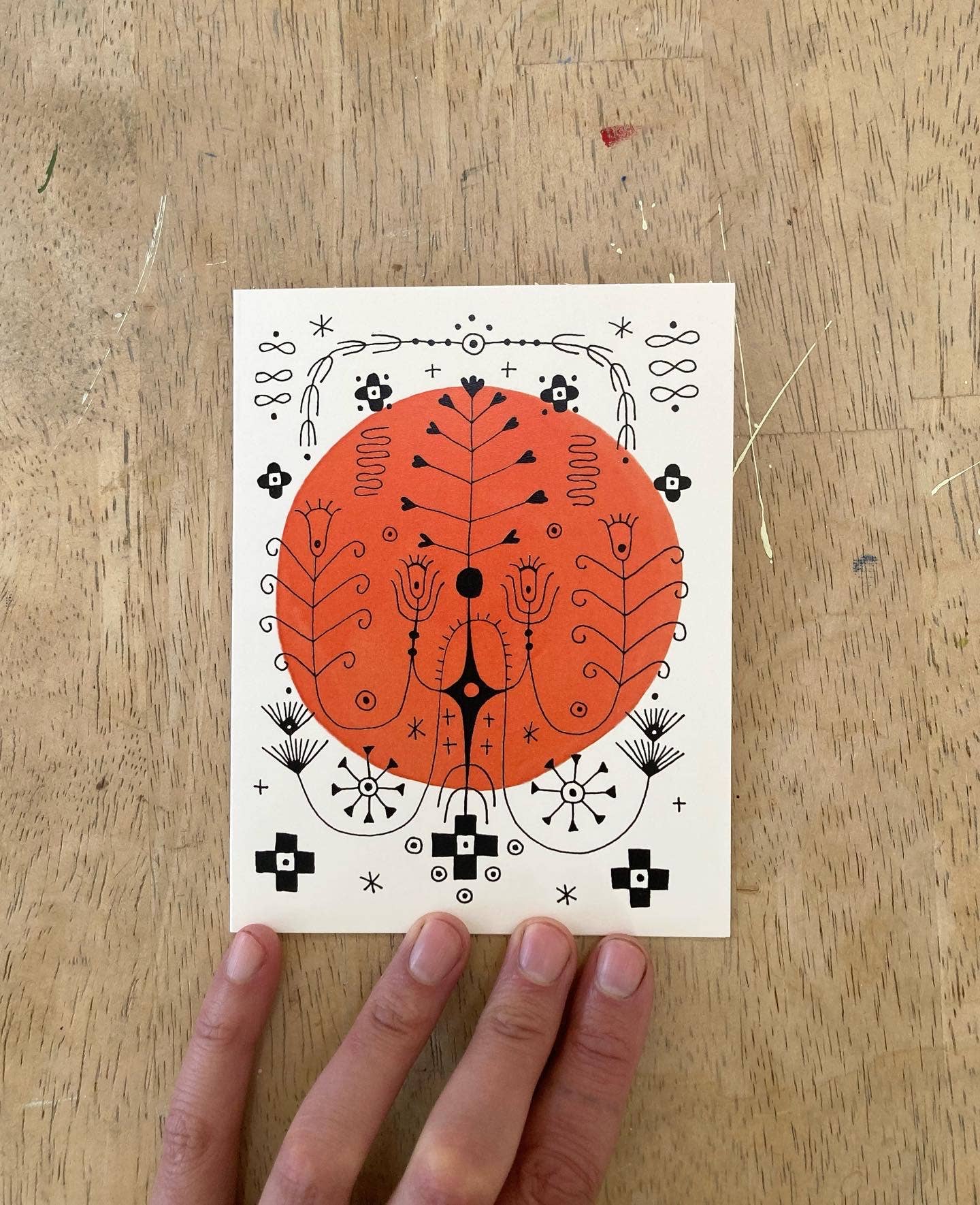 Red Nordic Embroidery Blank Card
