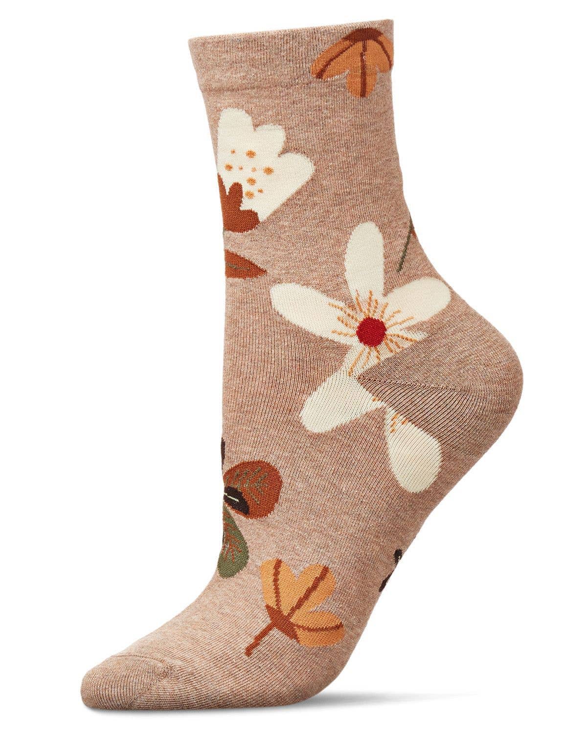 Oatmeal Floral Crew Socks