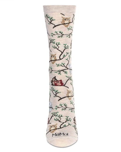 Oatmeal Owls Bamboo Crew Socks